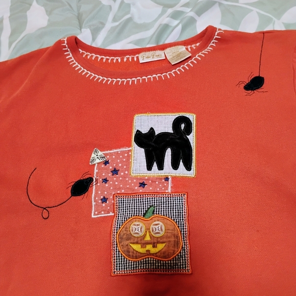 Bobbie Brooks Orange Sweater with Cat and Pumpkin Motif - Picture 4 of 9